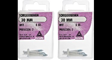 Deltafix Schroefduimen - 10x - gecoat metaal - 30 mm - wit - ijzerwaren bevestigsmaterialen