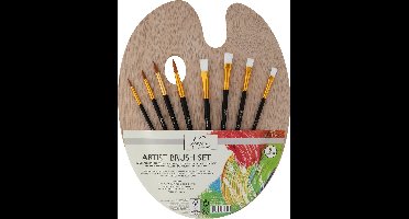 Nassau Fine Art Schilderspalet Hout + 8 Penselen | Mengpalet | Penselen acrylverf | Mengpalet hout voor volwassenen | kwastenset