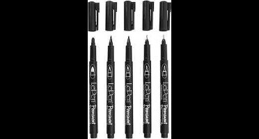 Permanente stift, zwart, lijndikte 2x0,6+2x0,8+1,3 mm, 5 stuk - Incl. Gift