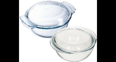 Pyrex Ovenschalen set van 2x - glas met deksel - 3 en 2,1 liter