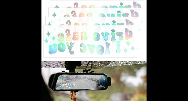 Drive Safe I Love You Decal - Leuke Achteruitkijkspiegelsticker - Waterfles & Auto Decoratie - Holografisch - Set van 4