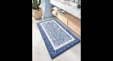 Badmat 60×110 cm – Absorberend & Antislip – Machinewasbaar – Lichtblauw/Wit