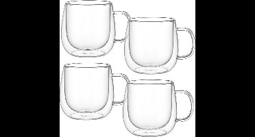 House of Husk 4 Stuks Dubbelwandige Glazen met Oor - Koffieglazen - Theeglazen - 250ML - 4 Stuks - Latte Macchiato & Cappuccino Glazen
