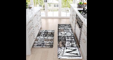Keukenloper - Keukenmat - Keuken Vloerkleed - Wasbaar -Bruin en wit