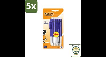 5 x BIC - M10 Original - Balpennen met Kliksysteem - Blauw - 1 mm Punt - 14 Pennen - Grootverpakking - Balpen - Schrijfset - Balpen Set - Kliksysteem - Correctie