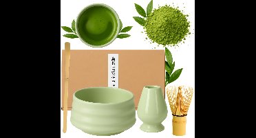 Matcha Thee Set – Groen – 4-delig – Kom, Klopper, Lepel & Houder – Handgemaakt van Bamboe & Keramiek