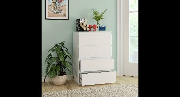 Ladekast – Dressoir – Opbergrek – Kledingkast – Sideboard – Wit – 4 Ruime Lades – MDF Met Waterafstotende Coating