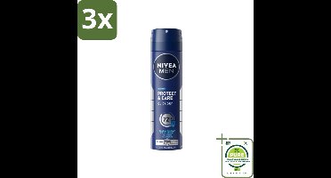 3 x NIVEA Men Deodorant Spray Protect & Care 150 ml - Grootverpakking - NIVEA MEN Deodorant - Anti-transpirant - 48 Uur Bescherming - Alcoholvrij - Verzorgend