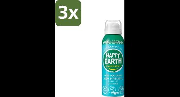 3 x Happy Earth – Deodorant Natural Air Spray – 100% Natuurlijk Cedar Lime – 100 ml - 100% Natuurlijke Deodorant - Ceder Lime Spray - Frisse Geur - Aerosol Deodorant - Natuurlijke Deodorant