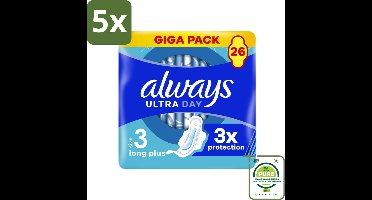 5 x Always - Maandverband - Dag - 26 Maandverband - Grootverpakking - Maandverband - Maandverband Met Vleugels - Always Ultra - Always Ultra Long Plus - Dagverband