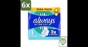 Always - Maandverband - Dag - Normal - 34 Maandverband - Voordeelverpakking - 6 stuks - Maandverband - Maandverband met vleugels