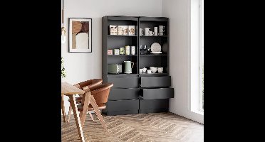 180 cm Hoge Multifunctionele Boekenkast met 3 Lades en 3 Open Planken | Vrijstaande Opbergkast voor Woonkamer, Slaapkamer of Kantoor | Modern Design, Zwart