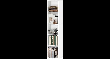 Boekenkast – Boekplank – Opbergkast – Wandkast – Kastenrek – Wit – 5 Verstelbare Planken – Compact Houten Design 30x24x133,5 cm