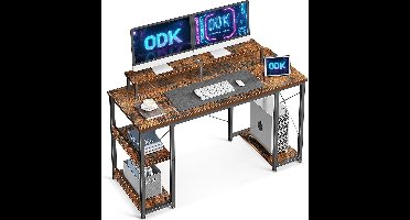 Stunq® Bureau, gamingtafel met plank, omkeerbaar, 120 x 50 x 86,5 cm, computertafel met monitorstandaard, pc-tafel, bureautafel voor kantoor, woonkamer, vintage, bruin