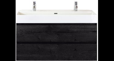 Maxx XL Badmeubelset 120 cm - Black Oak - Wastafel Kube Enkel 2 Kraangaten