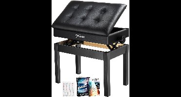Finesse Premium Pianobank - Hoogte Verstelbaar - met Opbergruimte - Zacht Kussen - Pianokruk - Pianostoel - Zwart