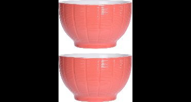 Excellent Houseware Soepkommen/serveer schaaltjes - 2x - Venice - keramiek - D14 x H8 cm - steenrood