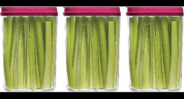 Plasticforte Voedselcontainer strooibus - 3x - roze - 1500 ml - kunststof - voorraadpotten