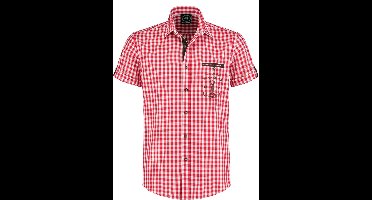 Oktoberfest Overhemd Heren - Tiroler Heren Blouse - Korte Mouwen - Rood-Wit - Maat 4XL