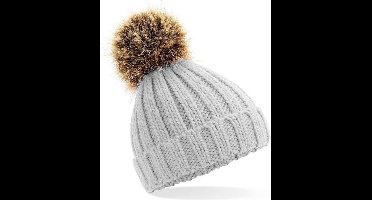 New Age Devi - "Grijs-met-Bruin: Wintermuts voor Dames {Grof Gebreid & Pompon}"