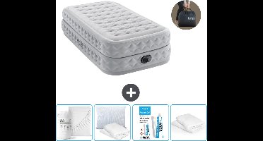 Intex Luchtbed - 1-Persoons - 99 x 191 x 51 cm - Grijs - Inclusief pomp - Hoeslaken - Kussen - Reparatieset en Kussenbeschermer