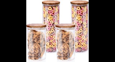 Alpina Voorraadpot/bewaarpot Foodking - 4-delige set - borosilicaat glas - 950/1650 ml - glas/hout