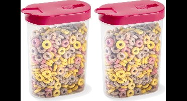 Plasticforte Voedselcontainer strooibus - 2x - roze - inhoud 1 liter - kunststof - 15 x 7 x 19 cm
