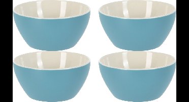 Excellent Houseware Soepkommen/schaaltjes - 4x - Acapulco - porselein - D14 x H6.5 cm - blauw
