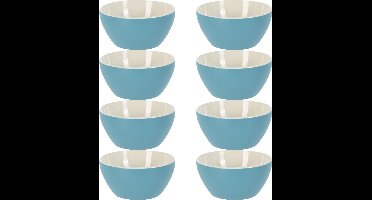 Excellent Houseware Soepkommen/schaaltjes - 8x - Acapulco - porselein - D14 x H6.5 cm - blauw