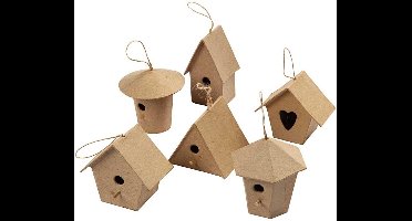 vogelhuisjes 7 cm papier-machÃ© blank 6 stuks