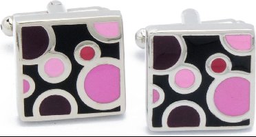 Manchetknopen - Vierkant met Paarse en Roze Bollen