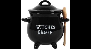 Something Different - Witches Broth Cauldron with Broom spoon Soepkom - Zwart