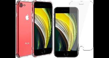 Hoesje geschikt voor iPhone SE 2022 / SE 2020 / 8 / 7 - Anti Shock Proof Siliconen Back Cover Case Hoes Transparant - Tempered Glass Screenprotector