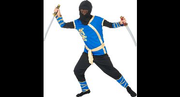 Vegaoo - Blauw en goudkleurige ninjakostuum voor jongens