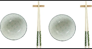 6-delige sushi serveer set aardewerk voor 2 personen groen/wit - Sushi servies