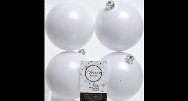 Decoris Kerstballen - 4x st - wit - 10 cm - kunststof - kerstversiering
