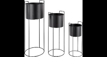 Present Time Plantenpot set Essence - IJzer Zwart - Rond - 80xØ28 cm & 28xØ23 cm & 50xØ19 cm - Scandinavisch