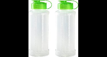2x stuks kunststof waterflessen 1100 ml transparant met dop groen - Drink/sport/fitness flessen