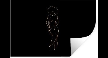 Muurstickers - Sticker Folie - Vrouw - Zwart - Goud - Line art - 30x20 cm - Plakfolie - Muurstickers Kinderkamer - Zelfklevend Behang - Zelfklevend behangpapier - Stickerfolie