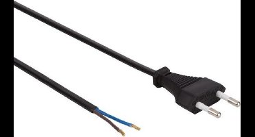 Perel Voedingskabel, H03VVH2-F 2G0.75, 1.8 m, 2.5 A/230 V, 575 W, type C (Eurostekker), voor binnen, pvc, zwart