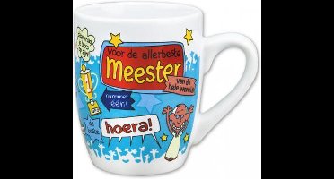 mok cartoon-stijl meeter keramiek 325ml blauw/wit