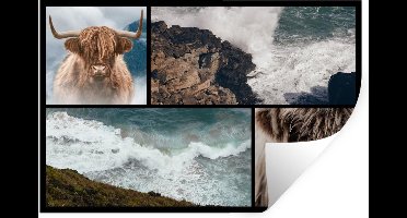 Muurstickers - Sticker Folie - Schotse Hooglander - Collage - Stenen - Zee - 30x20 cm - Plakfolie - Muurstickers Kinderkamer - Zelfklevend Behang - Zelfklevend behangpapier - Stickerfolie