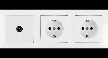 Coax Contactdoos - Wandcontactdoos - Igia Cika - Inbouw - 2-voudig Stopcontact - 1-voudig Coax - Randaarde - Incl. Afdekraam - Wit