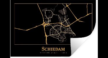 Muurstickers - Sticker Folie - Kaart - Schiedam - Zwart - Goud - 30x20 cm - Plakfolie - Muurstickers Kinderkamer - Zelfklevend Behang - Zelfklevend behangpapier - Stickerfolie