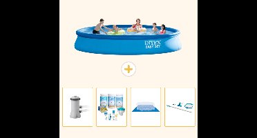 Intex Rond Opblaasbaar Easy Set Zwembad - 457 x 84 cm - Blauw - Inclusief Pomp - Onderhoudspakket - Grondzeil - Schoonmaakset - 5-delig