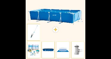 Intex Rechthoekig Frame Zwembad - 450 x 220 x 84 cm - Blauw - Inclusief Onderhoudspakket - Afdekzeil - Grondzeil - Zwembadfilterpomp - Stofzuiger - 6-delig