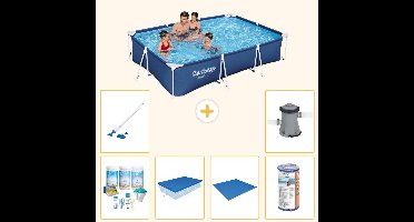 Bestway Rechthoekig Steel Pro Zwembad - 300 x 201 x 66 cm - Blauw - Inclusief Onderhoudspakket - Afdekzeil - Grondzeil - Filter - Stofzuiger - Zwembadfilterpomp - 7-delig