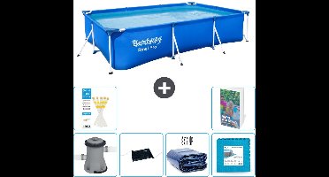 Bestway Rechthoekig Steel Pro Zwembad - 300 x 201 x 66 cm - Blauw - Inclusief Pomp - Solar Mat - Solarzeil - Vloertegels - 7-delig