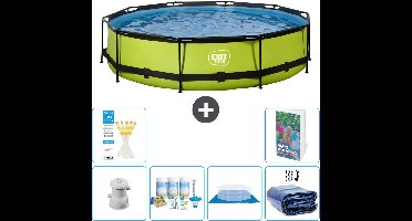 EXIT Rond Lime Frame Zwembad - 360 x 76 cm - Inclusief Pomp - Onderhoudspakket - Grondzeil - Solarzeil - 7-delig