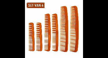 Kammen Set van 6 – Haarkammen – 2x 13 cm, 2x 17 cm, 2x 21 cm – Bruin